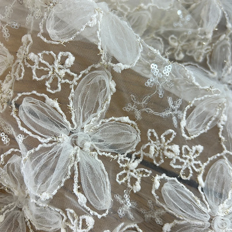 Textile Sewing Techniques - 3D besticktes Pailletten-Mesh-Gewebe, Spitzennetzmaterial für Kleider,